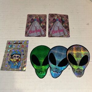 Vintage Vending Machine Sticker Lot Prism Holographic Barbia, Betty Boop & Alien